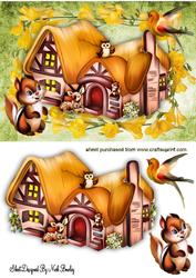 Cottage with Cute Little Animals in the Woods