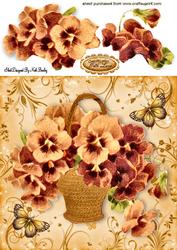 Vintage Peach Pansies in a Basket 8x8