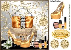 Gold Sparkle Handbag with Shoes and Makeup 8x8