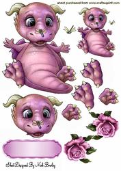 Little Pink Dragon with Roses A4