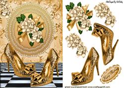 Gold Lace Doilie with Roses & Gold Shoes