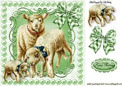 Vintage Playful Little Lambs in Pearl Frame 8x8