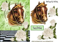 Vintage Horse with White Roses