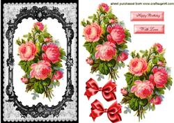 Pretty Vintage Red Roses in Black Lace Fame