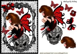Gothic Faerie in Red with Skull in Black Lace