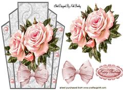 Pink Roses with Pearls & Organza Bow Art Deco Topper