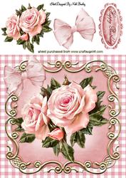 Pink Roses, Pink Gingham and Pretty Bow 8x8