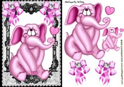 Cute Pink Elephant with Pink Bows in Lace