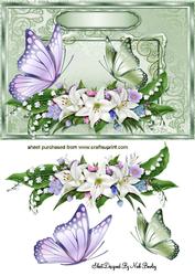 Flowers and Butterflies in Ornate Frame