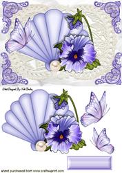 Fan with Pearl and Purple Pansies on Lace