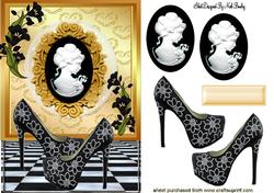 Black Sparkle Shoes with Cameo Lady