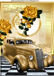 Vintage Gold Car with Gold Roses A4