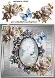 Vintage Cameo with Roses & Butterflies 8x8