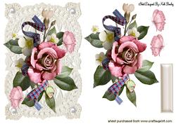 Pretty Rose Arrangement with Pearls on Vintage Lace