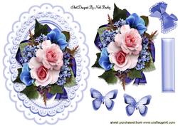 Blue Butterflies in Ornate Plaque with Roses