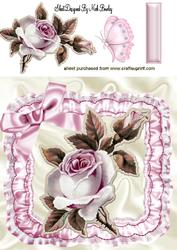 Pink Roses in Satin Frame with Butterfly 8x8