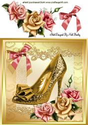 Gold Shoe with Pretty Bows & Roses 8x8