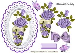 Pretty Purple Roses in a Vase with Butterflies
