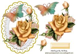 Gold Rose on Lace with Butterfly on Plaque