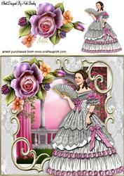 English Roses with Vintage Lady in the Garden 8x8