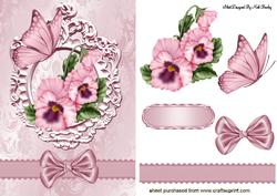 Pink Pansies in Ornate Frame with Border Bow