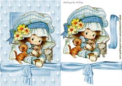 Little Girl and Kittens, with Stars & Bows