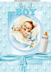 Cute Baby Boy with Stars and Border Bow A4