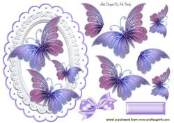 Pretty Lilac & Pink Butterflies in Ornate Frame