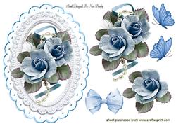 Blue Roses with Pearls and Butterflies