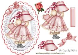 Little Vintage Bonnet Girl with Heart in Ornate Frame