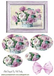 Pink Roses in a Bow Oval Pyramids