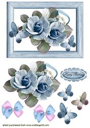Blue Frame with Blue Roses & Butterflies