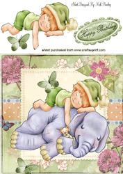 Little Ele Sleeping in Flower Frame 8x8