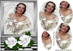 Pretty Vintage Bride with White Roses Oval Pyramids