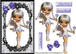 Cute Little Faerie in White, with Purple Bow