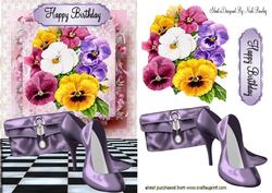 Lilac Shoes and Handbag with Pansies