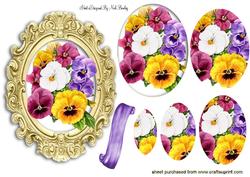Pansies in Gold Ornate Frame Oval Pyramids