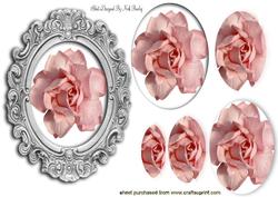 Single Pink Rose in Ornate Frame Oval Pyramids