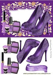 Purple Sparkle Shoes with Makeup in Floral Frame