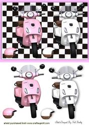 Pink and White Vespa Scooter in Frame