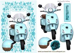 Turq Blue Vespa Scooter in Floral Frame