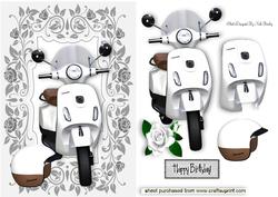 White Vespa Scooter with Rose and Helmet