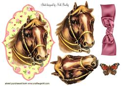 Vintage Brown Horse with Flowers & Bow