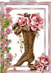 Vintage Brown Boot with Roses A4