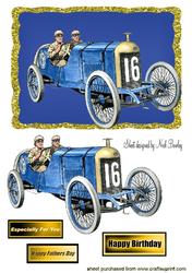 1914 Blue Vintage Sports Car with Men