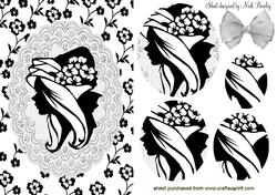 Monochrome Vintage Lady on Lace Oval Pyramids