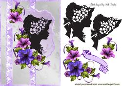 Silhouette Lady in Hat with Petunias