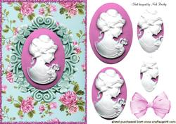 Pretty Vintage Cameo Lady with Roses Oval Pyramids