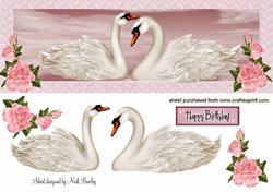 Pretty White Swans with Pink Roses in Lace Dl