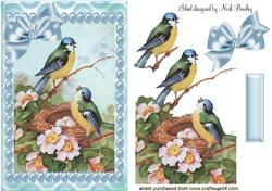 Pretty Blue Birds in a Nest with Pearls